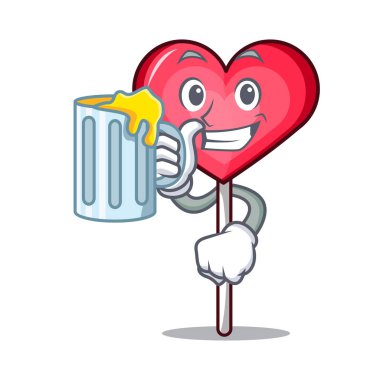 Suyu kalp lolipop maskot karikatür ile