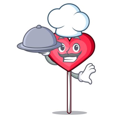 Şef gıda kalp lolipop maskot karikatür ile