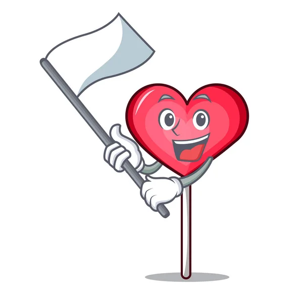 Con bandera corazón lollipop mascota de dibujos animados — Archivo Imágenes Vectoriales
