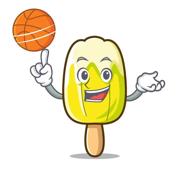 Avec basket-ball citron crème glacée personnage dessin animé — Image vectorielle