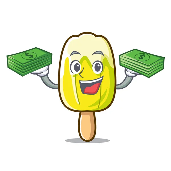 S peníze sáčku citronové zmrzliny maskot kreslený — Stockový vektor