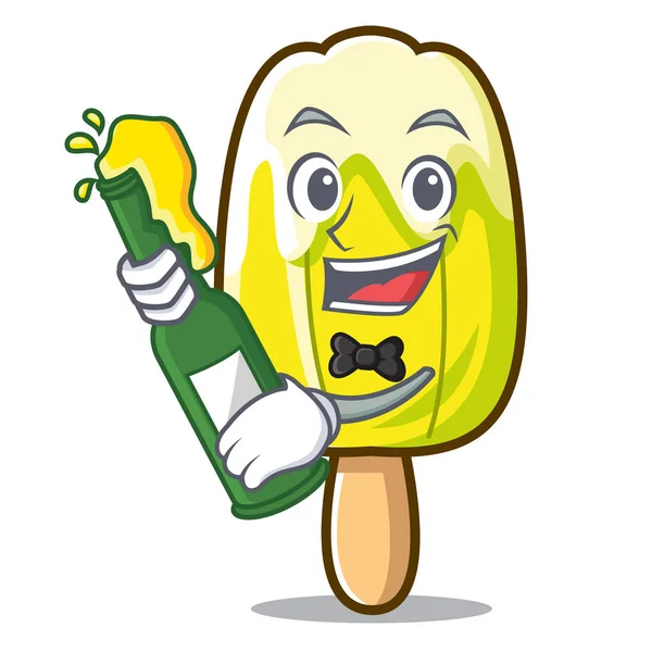 Avec bière citron crème glacée mascotte dessin animé — Image vectorielle