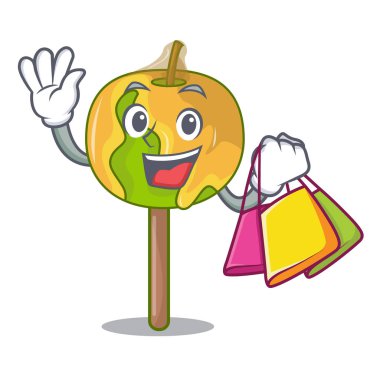 Şeker elma karakter karikatür alışveriş