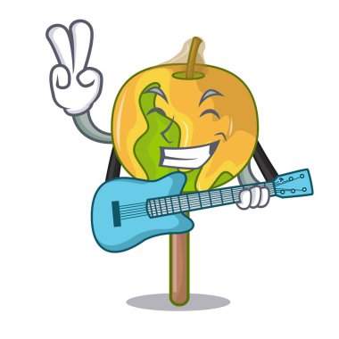 Gitar şeker elma maskot karikatür ile