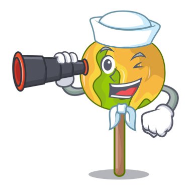 Denizci dürbün şeker elma maskot karikatür ile