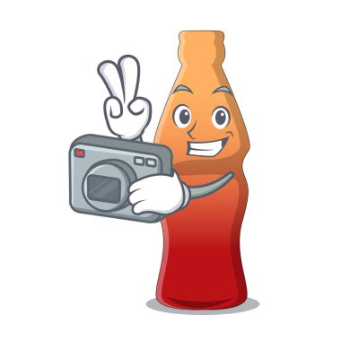 Jöleli şeker maskot karikatür fotoğrafçı kola şişe