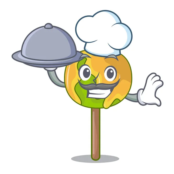 Chef Con Alimentos Caramelo Manzana Mascota Dibujo Animado Vector Ilustración — Vector de stock