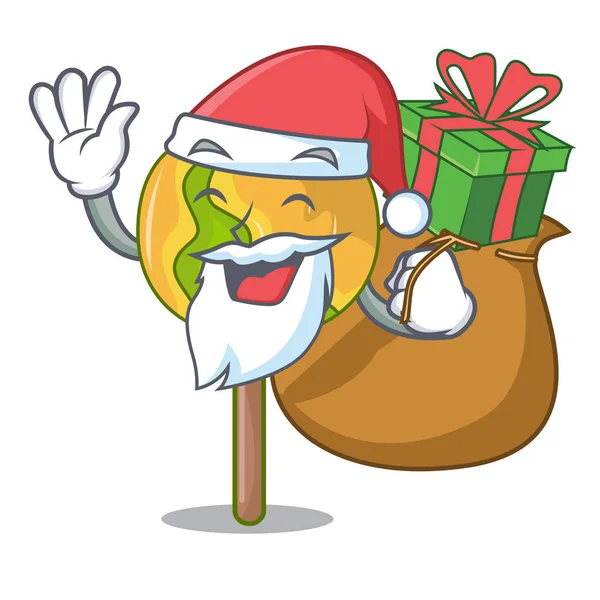 Santa con regalo caramelo manzana mascota de dibujos animados — Archivo Imágenes Vectoriales