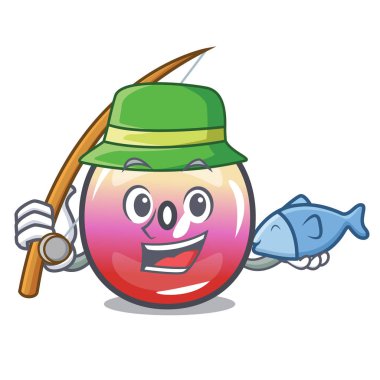 Balık tutma jöle yüzük şeker maskot karikatür vektör çizim