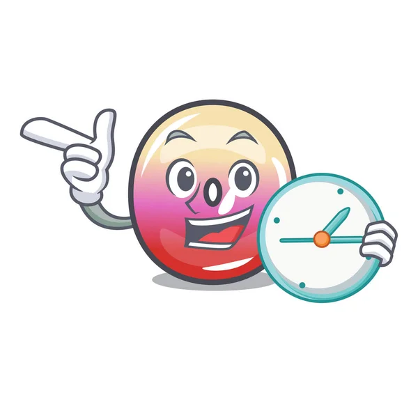 Avec horloge gelée anneau bonbons personnage dessin animé — Image vectorielle