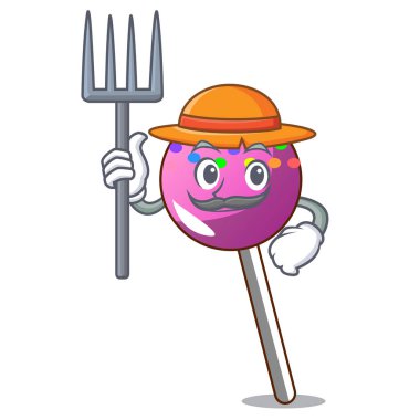 Çiftçi lolipop ile karakter karikatür sprinkles