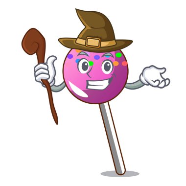 Cadı lolipop şeker maskot karikatür ile