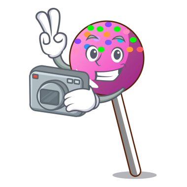 Fotoğrafçı lolipop şeker maskot karikatür ile