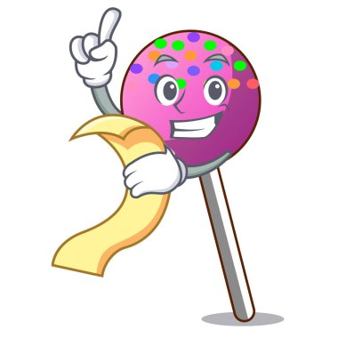 Menü lolipop ile sprinkles maskot karikatür ile
