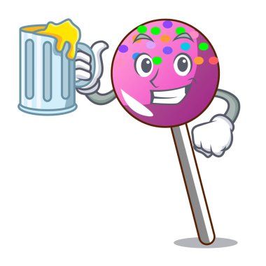 Sprinkles maskot karikatür ile ile suyu lolipop