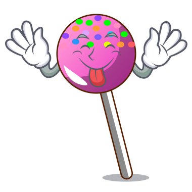 Lolipop şeker maskot karikatür ile dışarı dil