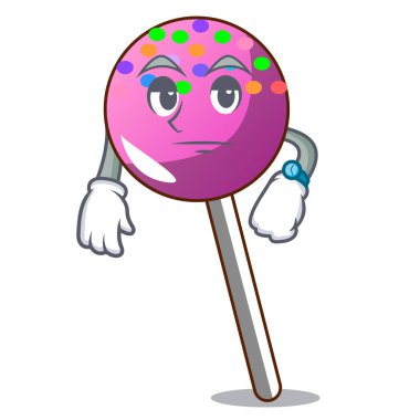 Lolipop şeker maskot karikatür ile bekliyor