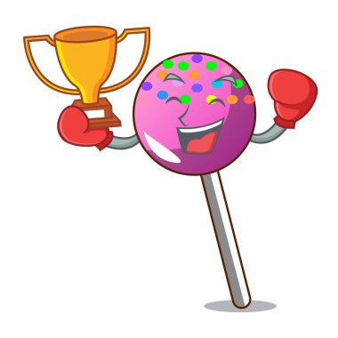 Kazanan lolipop şeker maskot karikatür ile boks