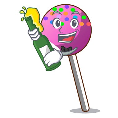 Bira lolipop ile sprinkles maskot karikatür ile
