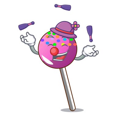 Lolipop şeker maskot karikatür ile hokkabazlık