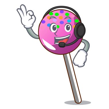 Sprinkles maskot karikatür ile ile kulaklık lolipop