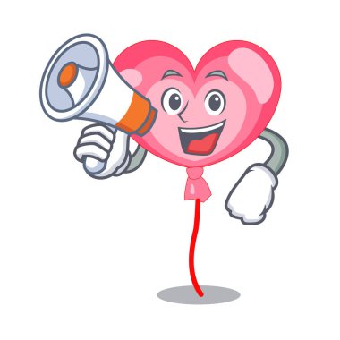 Megafon ballon kalp karakter karikatür ile