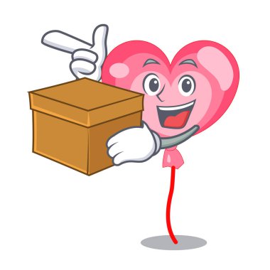 Kutusu ballon kalp karakter karikatür ile