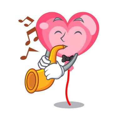 Trompet ballon kalp maskot karikatür ile