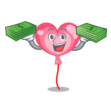 Para çantası ballon kalp maskot karikatür vektör çizim ile