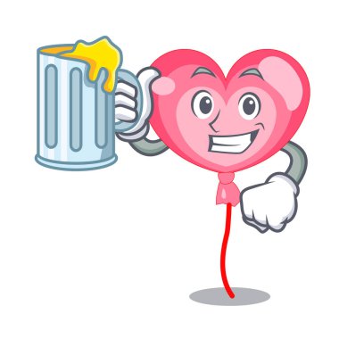 Suyu ballon kalp maskot karikatür ile