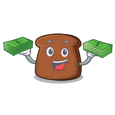 Para çantası kahverengi ekmek maskot karikatür ile