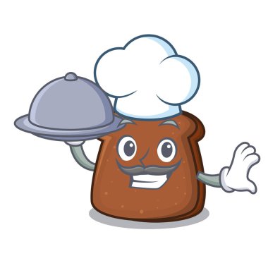 Şef yiyecek kahverengi ekmek maskot karikatür ile