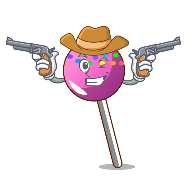 Cowboy lollipop with sprinkles character cartoon — Stock Vector