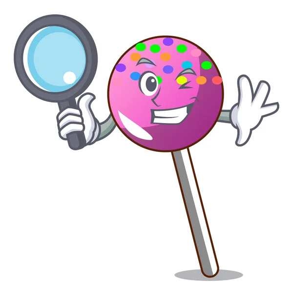 Detektiv lollipop med strössel karaktär tecknad — Stock vektor