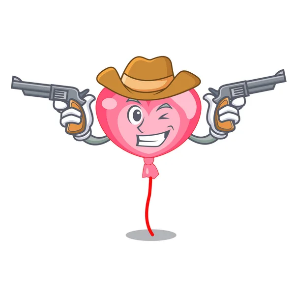 Kovboy ballon kalp karakter karikatür — Stok Vektör