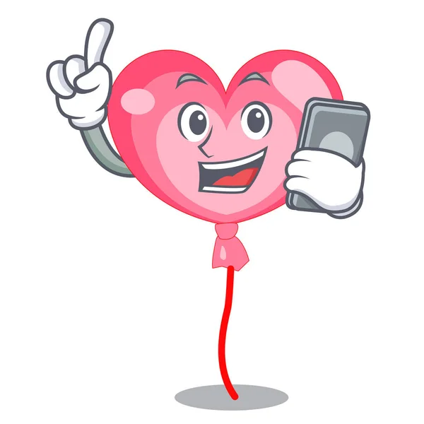Με τηλέφωνο ballon καρδιά χαρακτήρα κινουμένων σχεδίων — Διανυσματικό Αρχείο