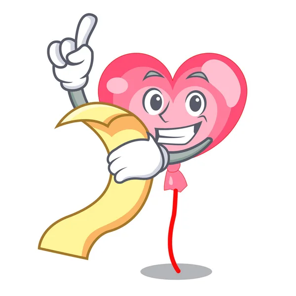S menu ballon srdce maskot kreslený — Stockový vektor