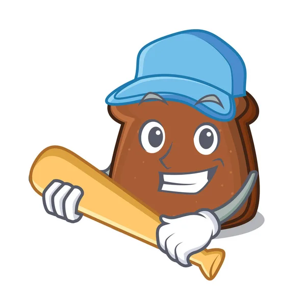 Memainkan kartun karakter roti coklat baseball - Stok Vektor
