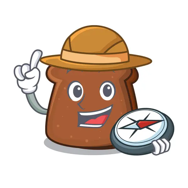Explorer mascota del pan marrón de dibujos animados — Vector de stock