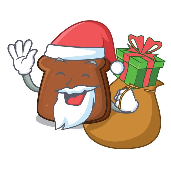 Santa avec un cadeau mascotte de pain brun dessin animé — Image vectorielle