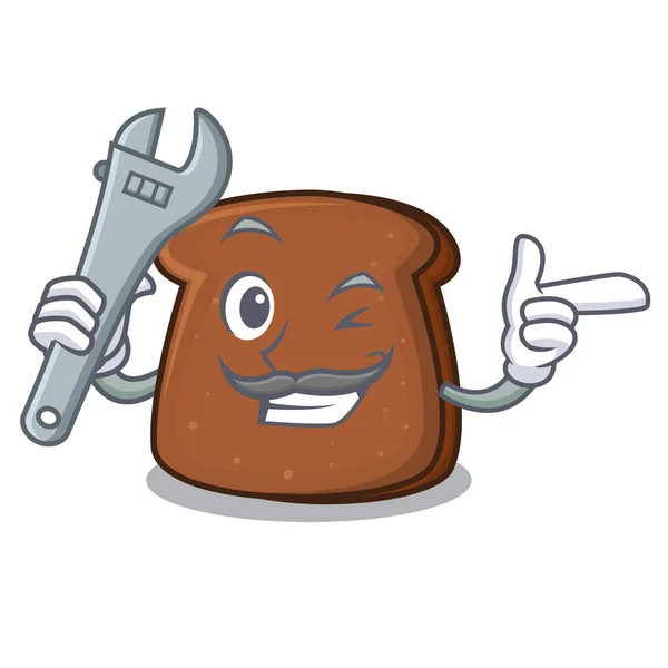 Kartun maskot roti coklat mekanis - Stok Vektor
