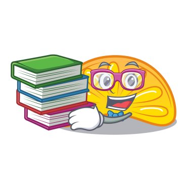 Öğrenci kitap portakal jöle şeker maskot karikatür ile