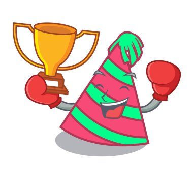 Kazanan parti şapka maskot karikatür boks