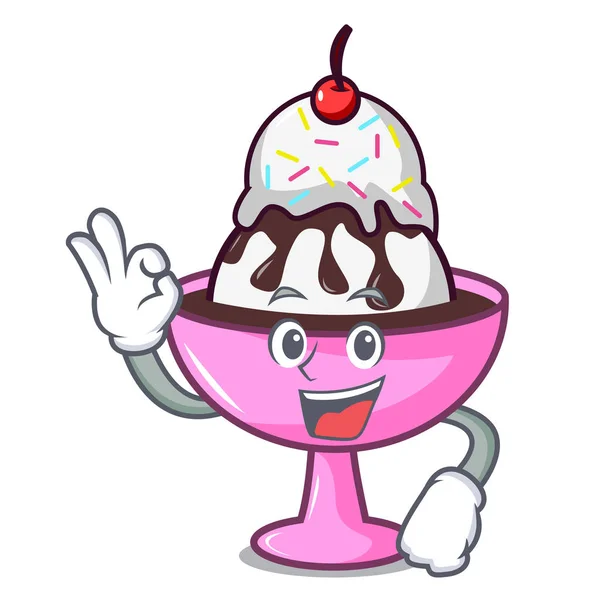 Ok helado sundae personaje de dibujos animados — Archivo Imágenes Vectoriales