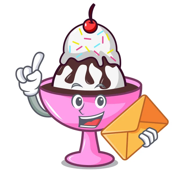 Con busta gelato sundae personaggio cartone animato — Vettoriale Stock