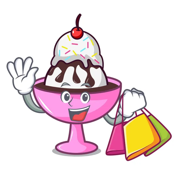 Ice cream sundae charakter kreskówka zakupy — Wektor stockowy