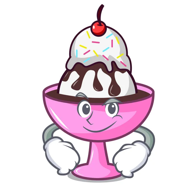 Smirking ice cream sundae character cartoon — Stock Vector