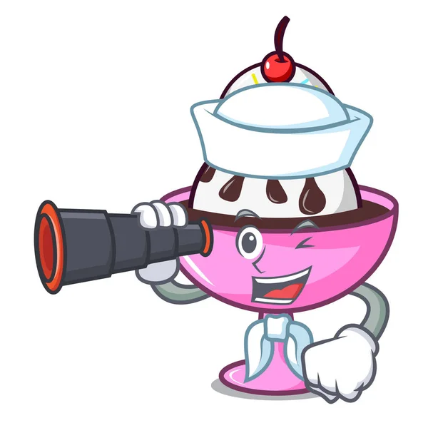 Sailor with binocular ice cream sundae mascot cartoon — Stock Vector