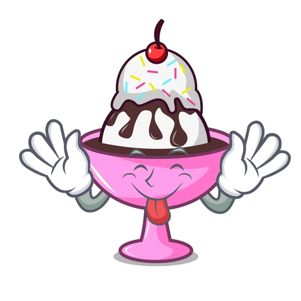 Lingua fuori gelato sundae mascotte cartone animato — Vettoriale Stock