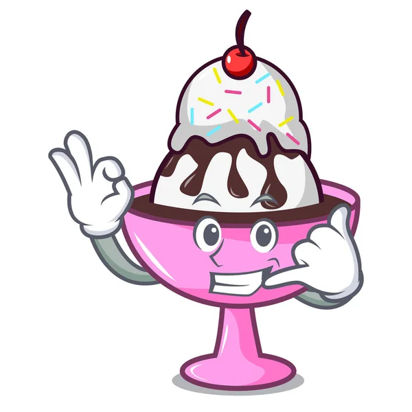 Bel me ice cream sundae mascotte cartoon — Stockvector